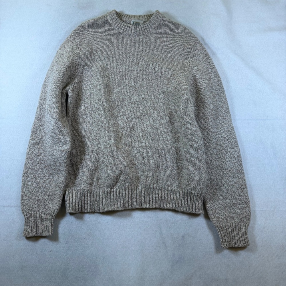 LL Bean Mens Lambswool Crewneck Sweater Oatmeal Marl Beige Large 237769 - Picture 2 of 4